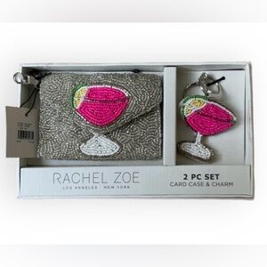 NWT Rachel Zoe Silver Beaded Card Case and Charm Gift Set